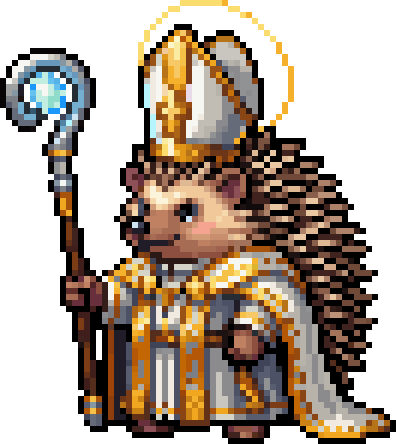Hedgehog Bishop — healer, cleanser, and the game's only death-prevention.