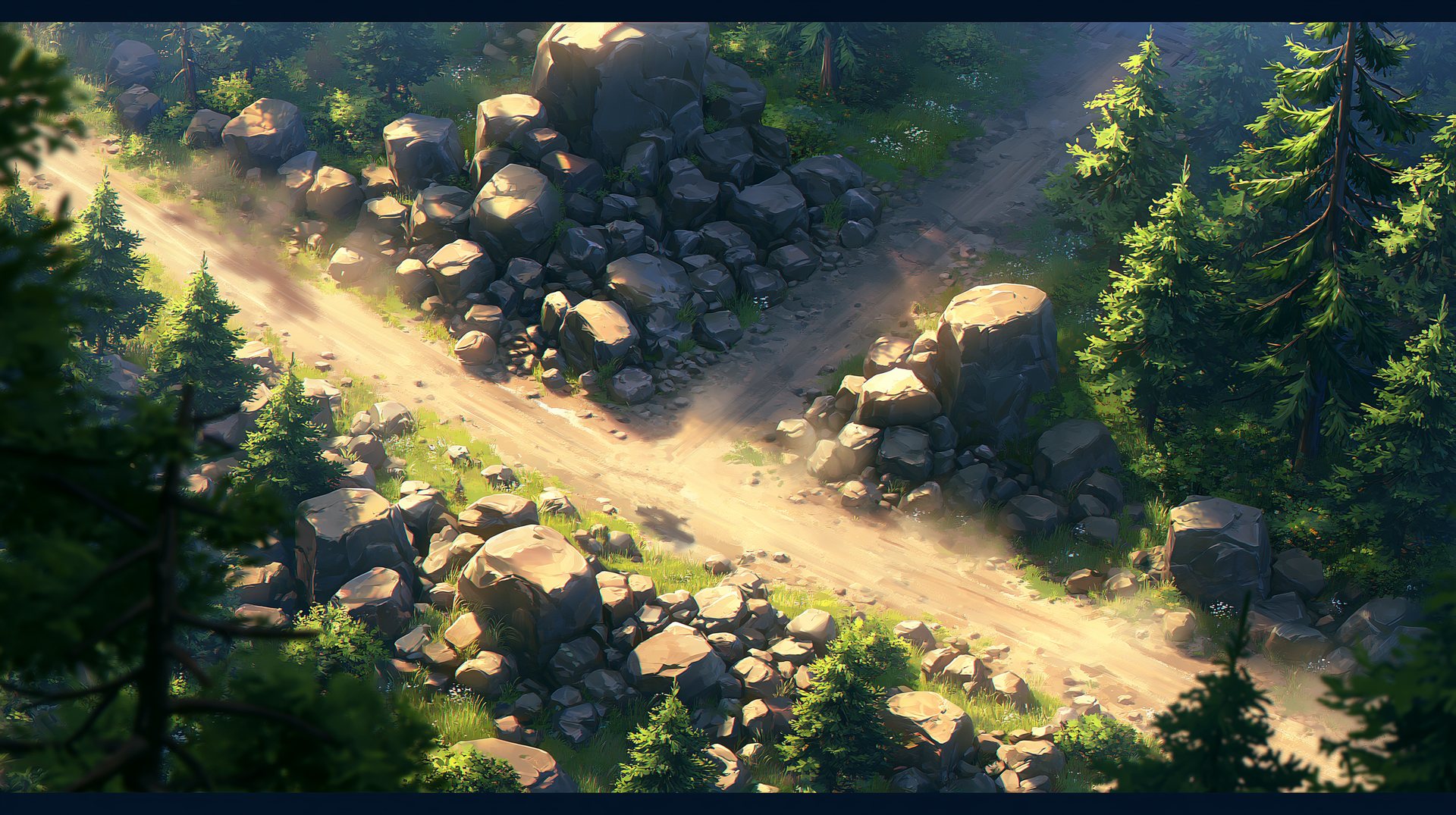 Mountain road, painted end to end and walked at 2x pixel scale.