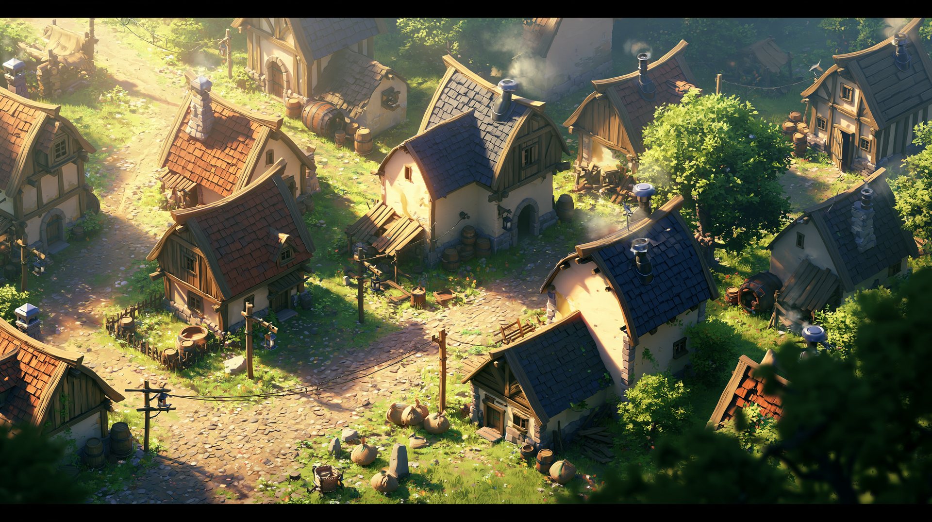The village — first town services, first NPCs who notice you.