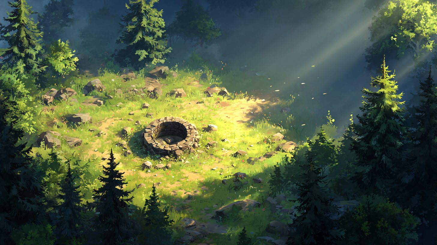 The well clearing, a waypoint between farm and village.