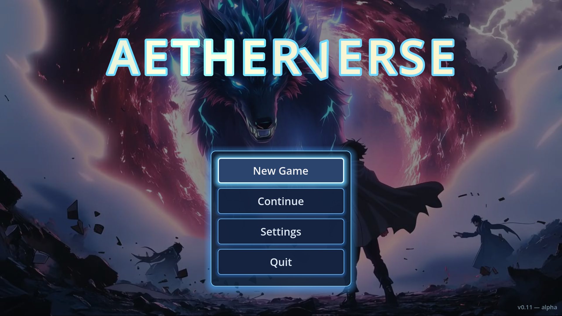 The build's own title screen, v0.11 alpha.